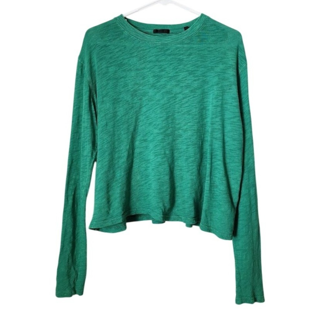 ATM Cotton Crop Tee Green Long Sleeve Minimalist Casual Basic Size M